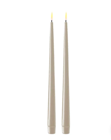 Deluxe Homeart LED Taper Shiny Dinner Candle in Sand Set of 2 28cm