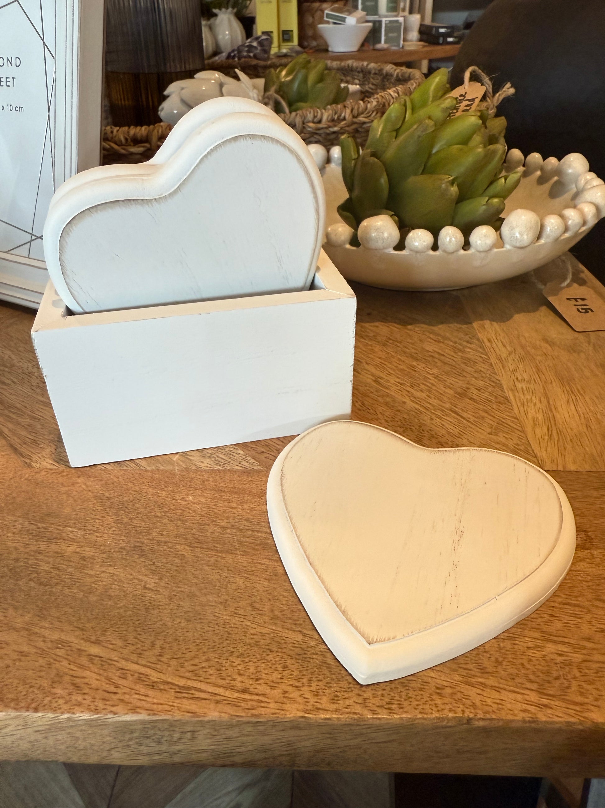 White Heart Coaster Set