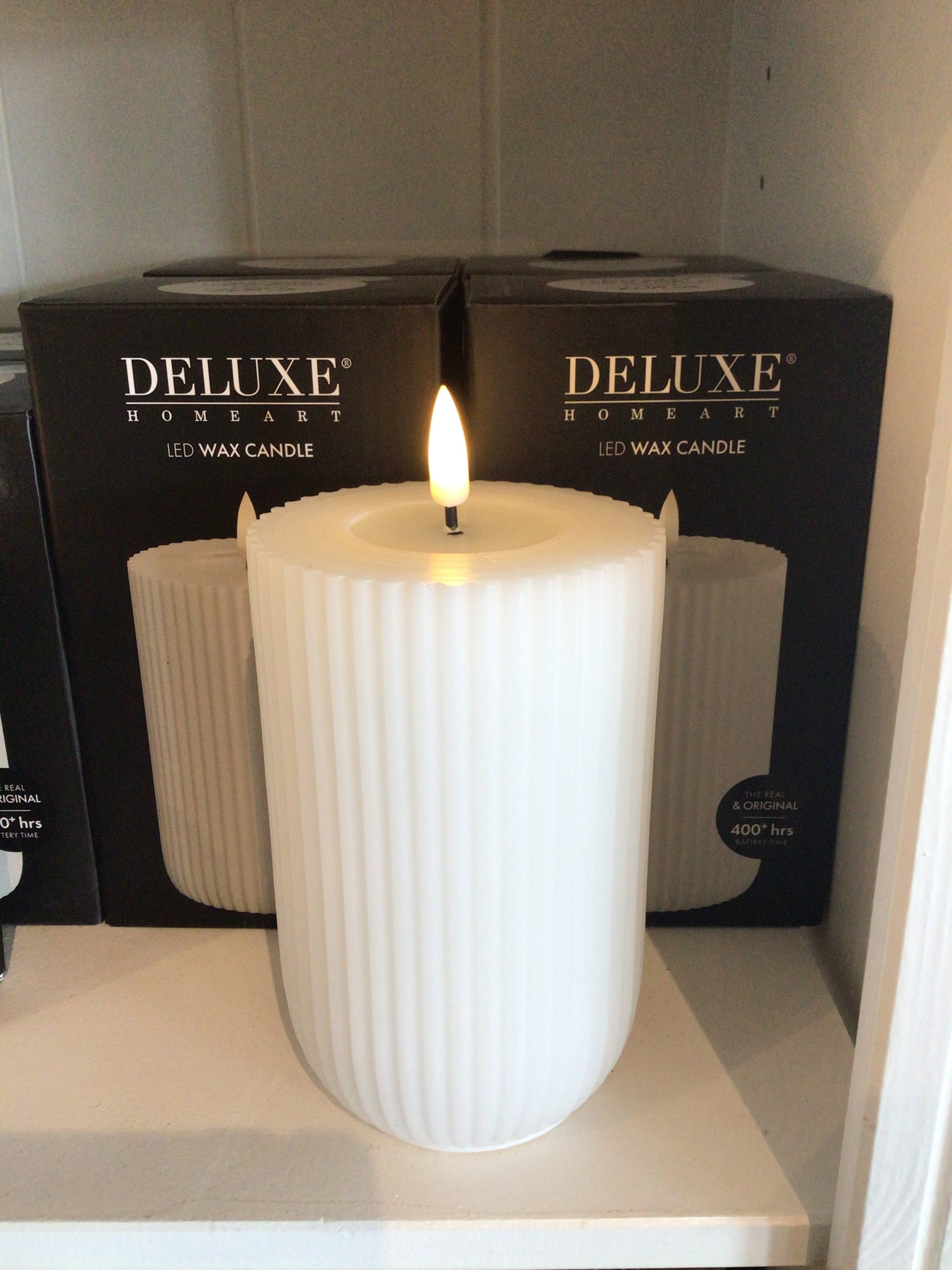 LED Ribbed Candle Medium White