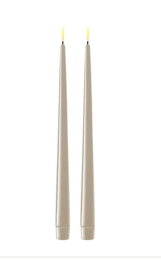 LED Taper Candle Large Sand Set of 2