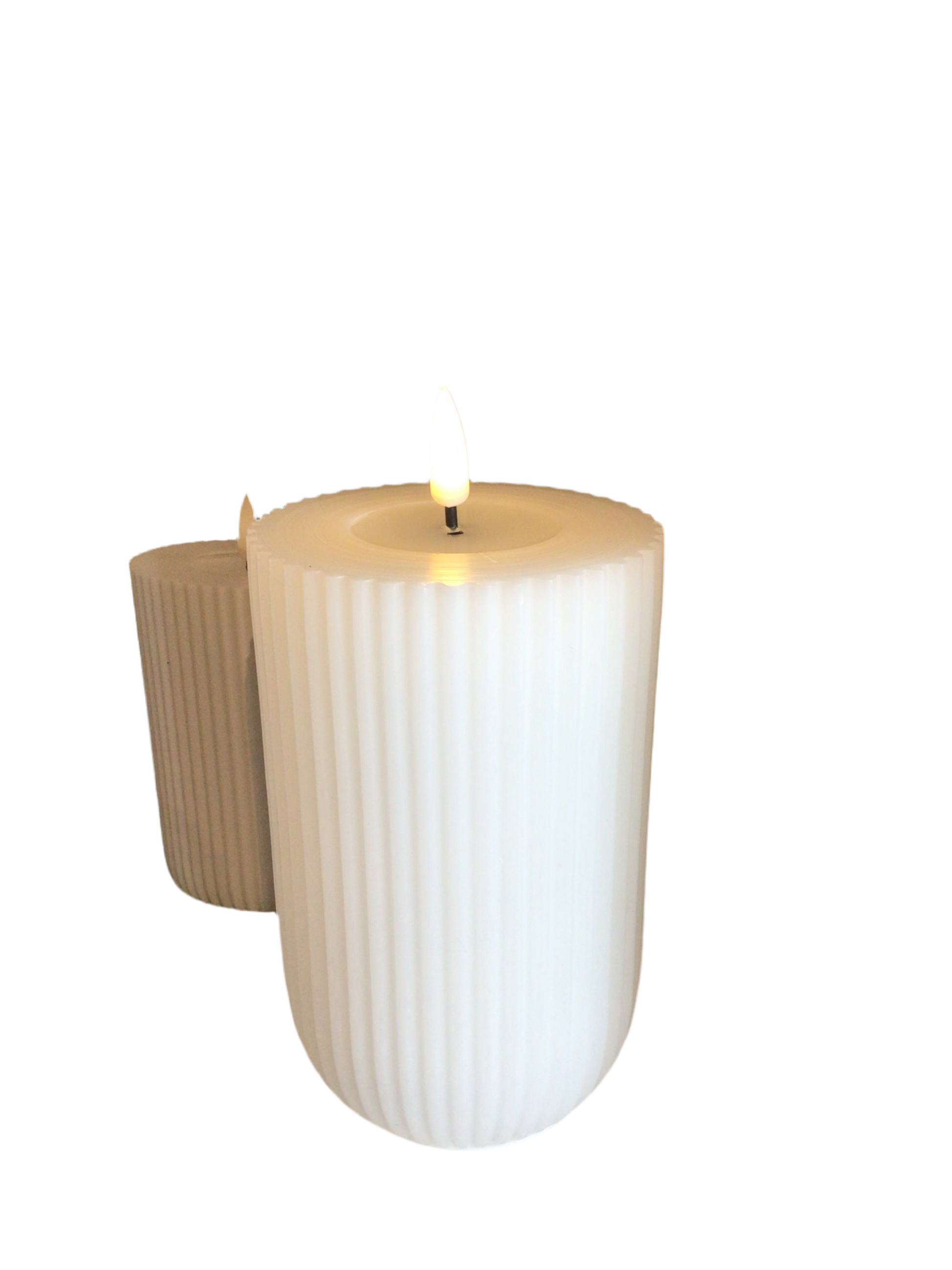 LED Ribbed Candle Medium White