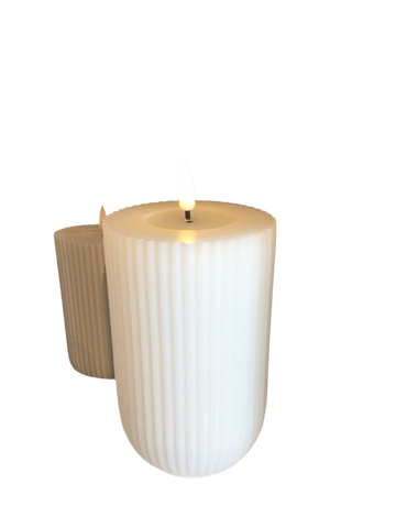 LED Ribbed Candle Medium White