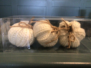 Wool Knitted White Pumpkins Set Of 3