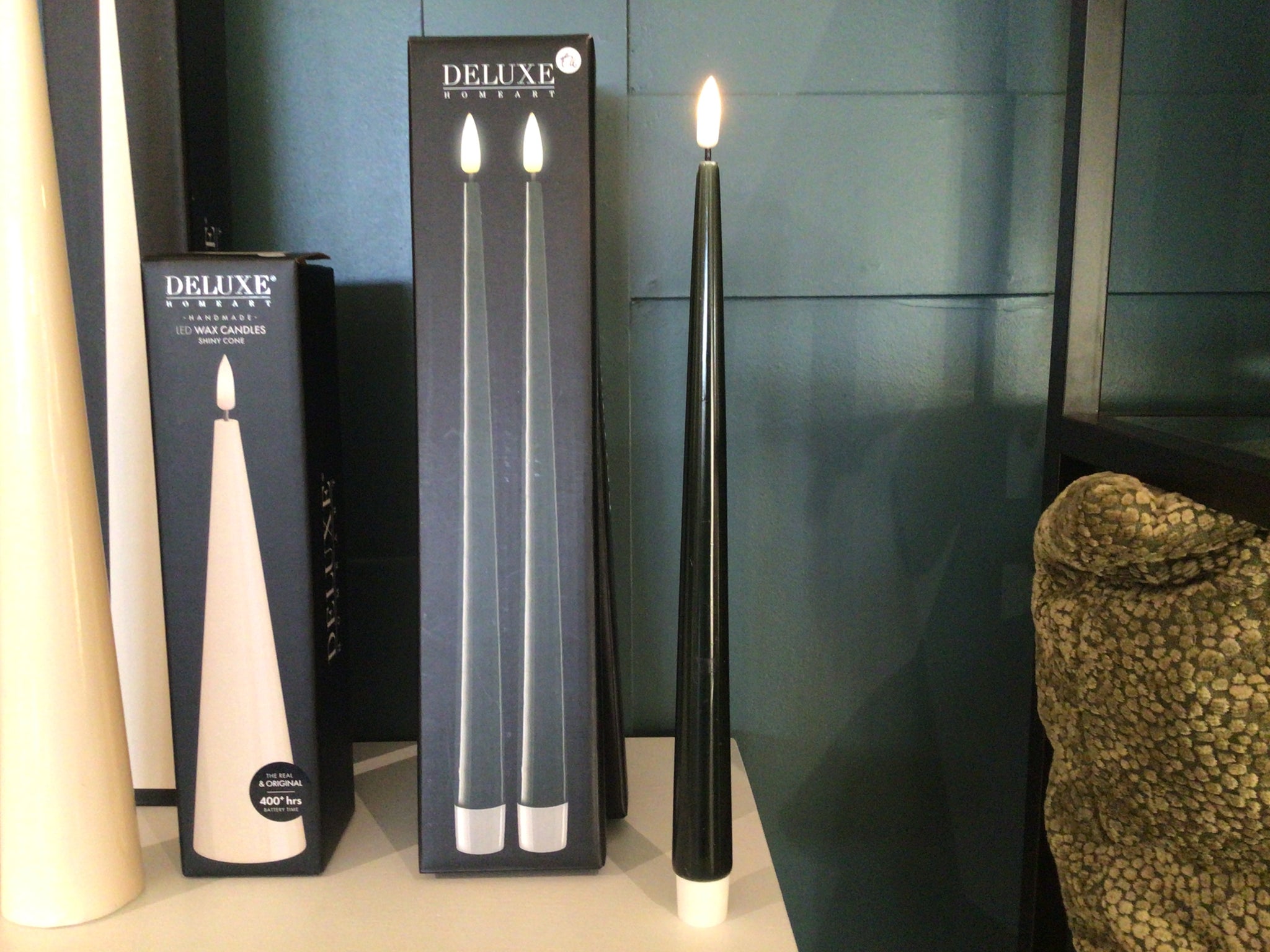 LED Taper Candle Small Dark Green Set of 2